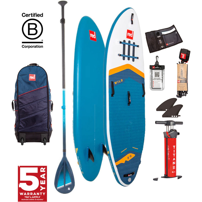 2024 Red Paddle Co 9'6'' Wild MSL Stand Up Paddle Board , Tasche, Pumpe & Hybrid Tough Paddle 001-001-005-0057 - Blue