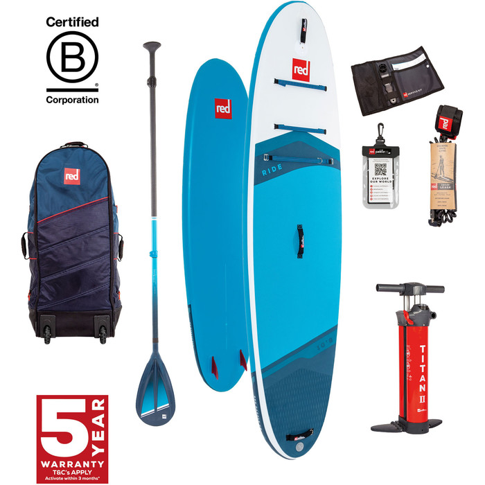 2024 Red Paddle Co 10'2'' Ride MSL Stand Up Paddle Board , Bolsa, Bomba Y Hybrid Tough Paddle 001-001-001-0109 - Blue