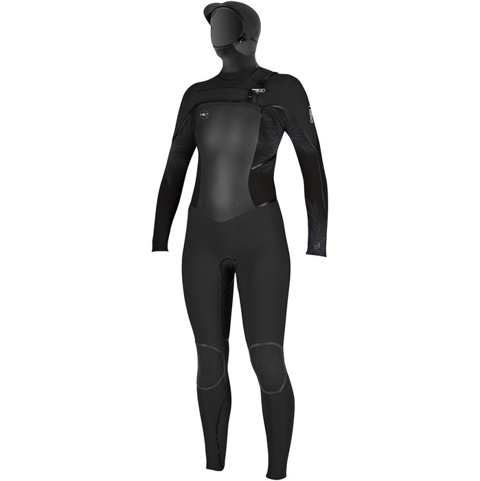 2018 O'Neill Womens Psycho Tech 6 / 4mm Hooded Zip Zip Wetsuit BLACK / Mist 4990