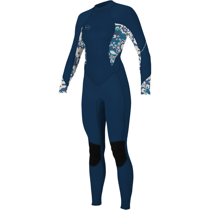 2024 O'Neill Dames Bahia 3/2mm Rug Ritssluiting Wetsuit 5292 - French Navy / Crisflor
