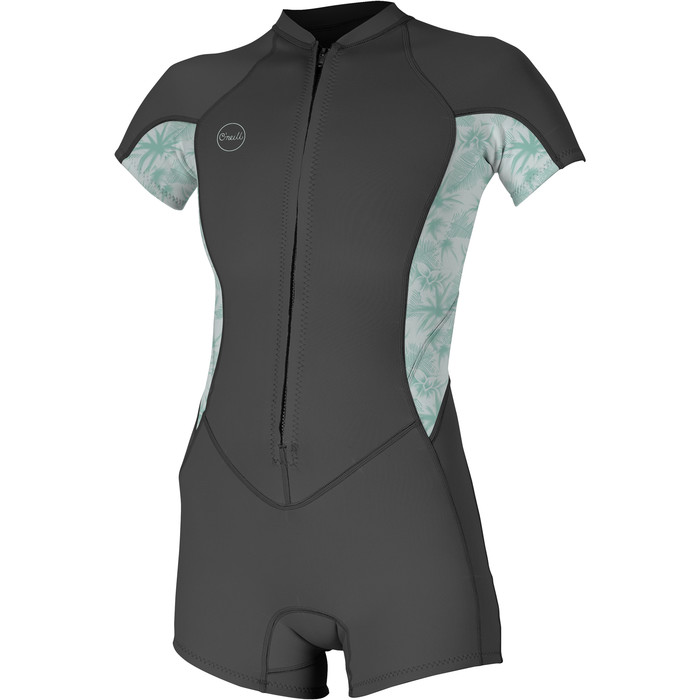 2024 O'Neill Dames Bahia 2/1mm Voorkant Ritssluiting Shorty Wetsuit 5293 - Graphite / Mirage Tropical