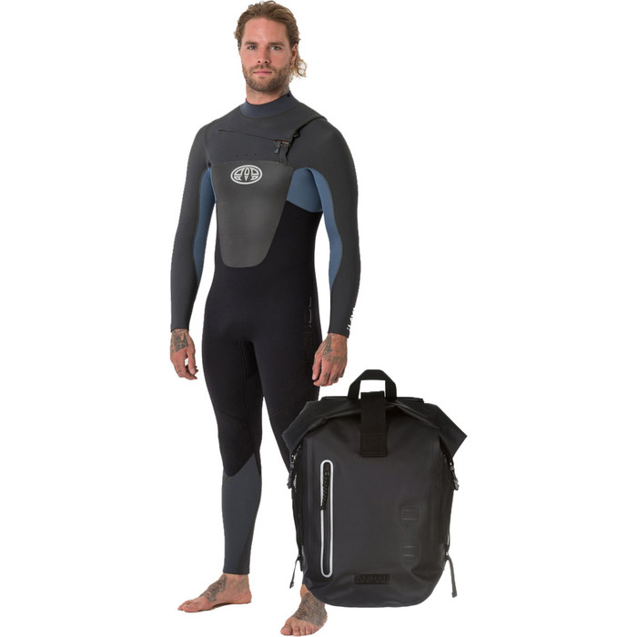 Animal Mens Lava 5/4/3mm Chest Zip GBS Wetsuit Pewter Blue AW8WN107 & Animal Darwin Explorer Backpack Black LU7WL015