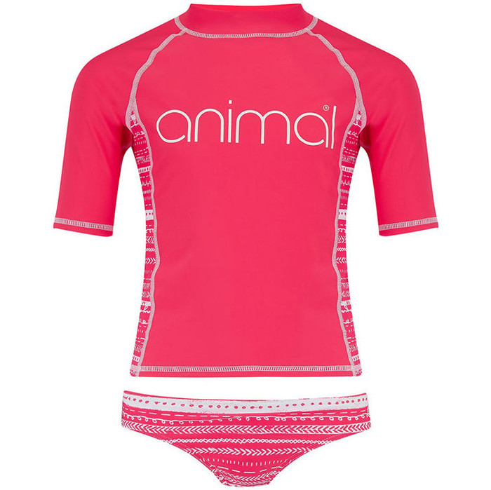 Animal Junior Girls Posie Short Sleeve 2-Piece Rash Vest Set Petunia Pink CL8SN817