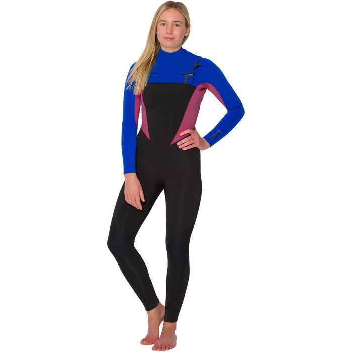 2019 Animal Womens Phoenix 5/4/3mm GBS Chest Zip Wetsuit Blue / Pink AW9WQ300
