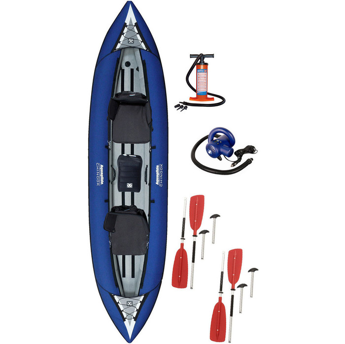 2019 Aquaglide Chinook Tandem 3 Man Kayak + Pagaie, pompa manuale e pompa elettrica ad alta pressione