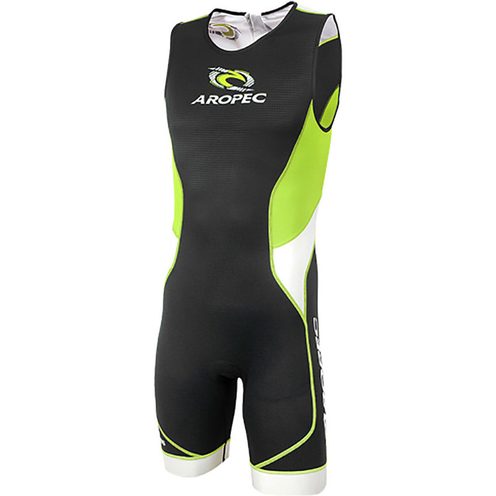 2019 Aropec Mens Tri-Compress TX 1 Back Zip Lycra Triathlon Suit Black Lime SS3TC109MBZ