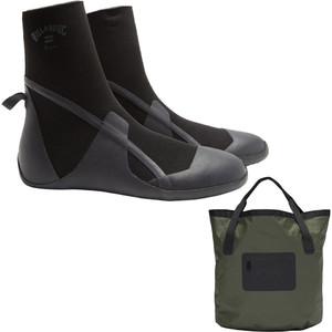 Billabong Absolute 5mm Round Toe Wetsuit Boots & Surftrek Storm Changing Bucket Bag Bundle ABYWB - Black / Military -