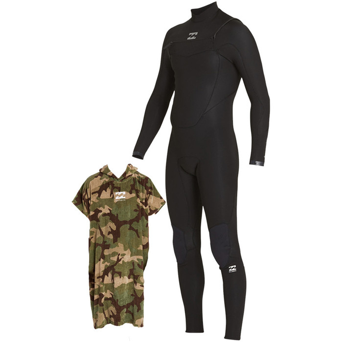 2018 Billabong Absolute Comp 5 / 4mm Chest Zip Wetsuit BLACK & CAMO VADER PONCHO Paquete Oferta