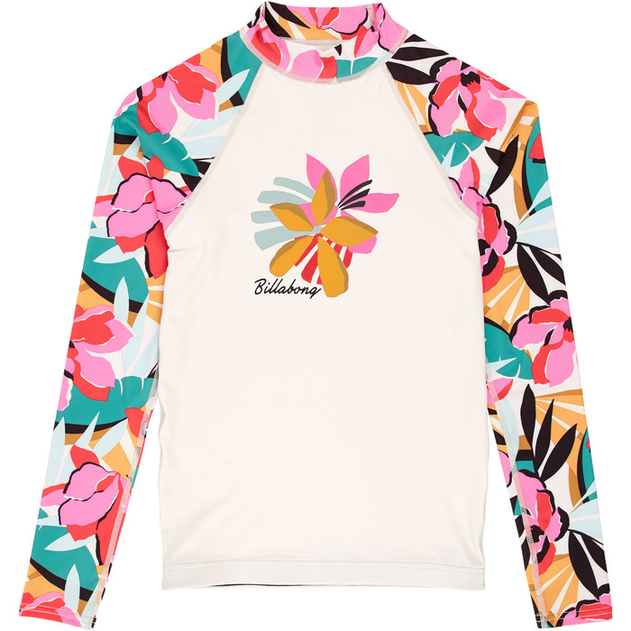 2019 Billabong Junior Girl's Flower Rash Vest Met Lange Mouwen Seashell N4ky04