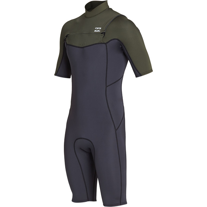 2019 Billabong Mens 2mm Absolute Chest Zip Shorty Wetsuit Black Olive N42M23