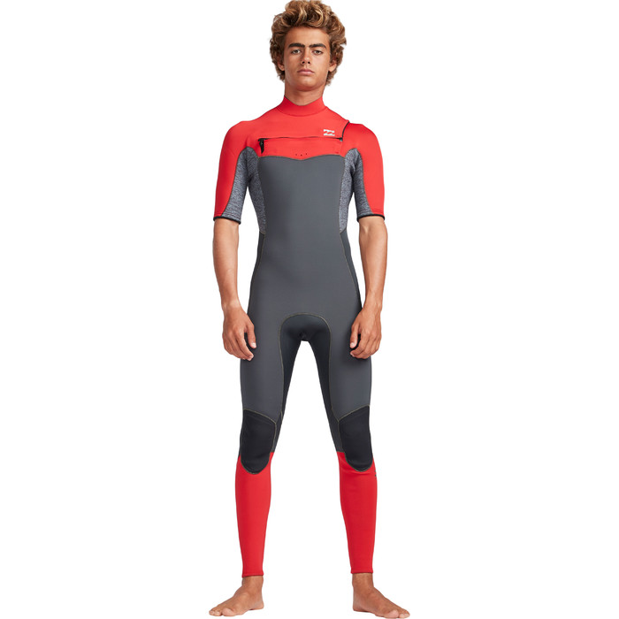 2019 Billabong Mens 2mm Furnace Absolute Comp Chest Zip Wetsuit Red Grey N42M19