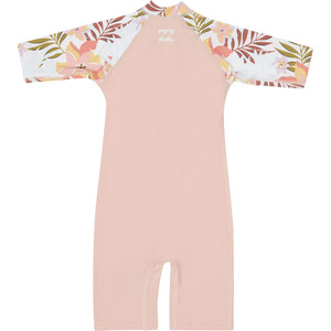 2020 Billabong Toddler Girls Logo Short Sleeve Rash / Sun Suit S4TY06 - Pink Haze