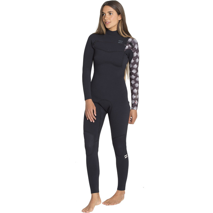 2019 Billabong Womens 4/3mm Furnace Carbon Comp Chest Zip Wetsuit Black Print N44G30