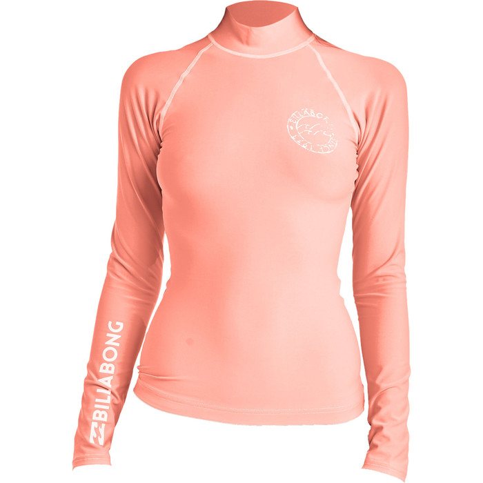 2019 Billabong Womens Logo In Long Sleeve Rash Vest Coral Pink N4GY02