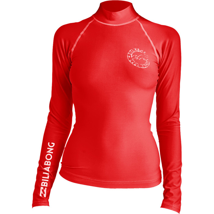 2019 Billabong Womens Logo In Long Sleeve Rash Vest Sunset Red N4GY02