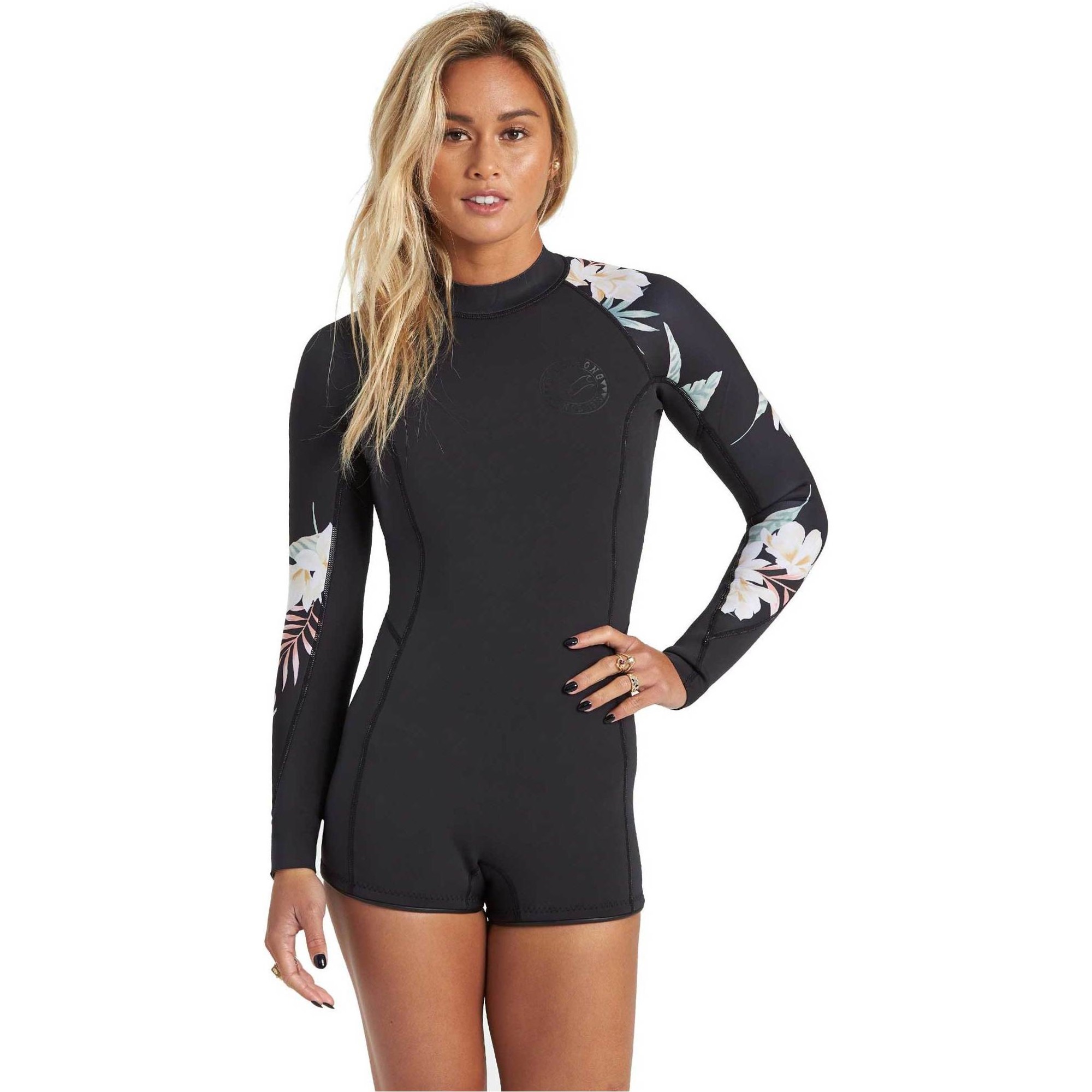 2020 Billabong Womens Spring Fever 2mm Long Sleeve Shorty Wetsuit U42g33 Black Watersports