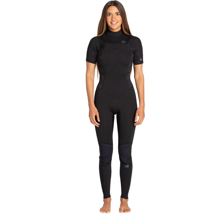 2019 Billabong Womens Furnace Synergy 2mm Short Sleeve Chest Zip GBS Wetsuit Black Palms N42G06