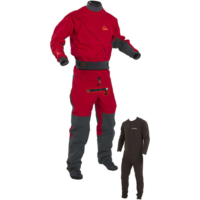 2018 Palm Cascade Zip delantero Drysuit Kayak + CON ZIP + Underfleece Rojo / Negro 11741