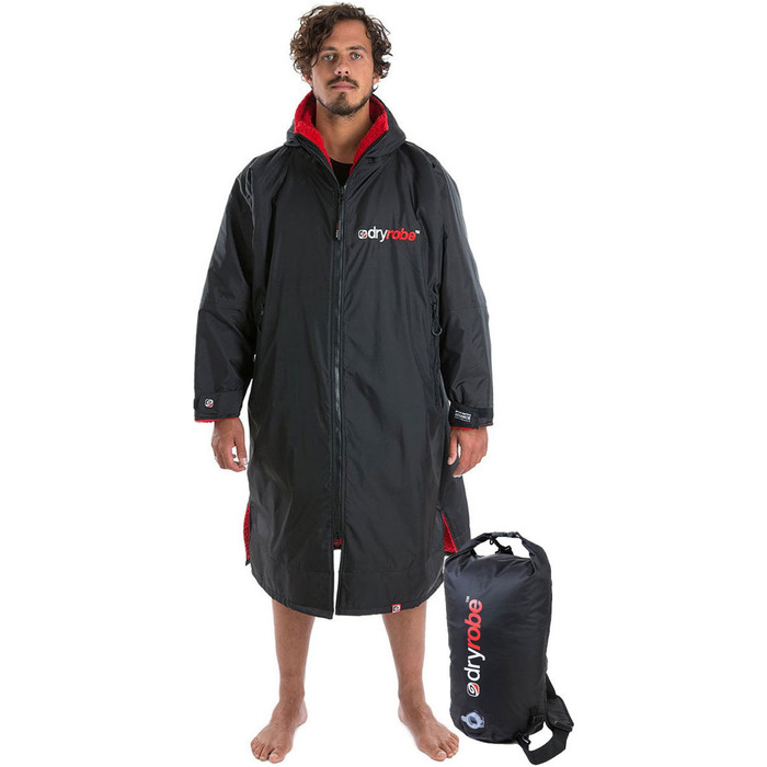 2024 Dryrobe Advance Long Sleeve Changing Robe & Compression Travel Bag Package Deal - Black / Red