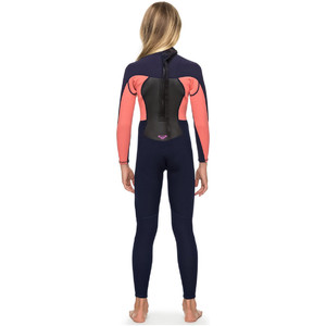 Roxy Girl Prologue 4/3mm Back Zip Wetsuit Fita Azul / Chama Coral Ergw103022