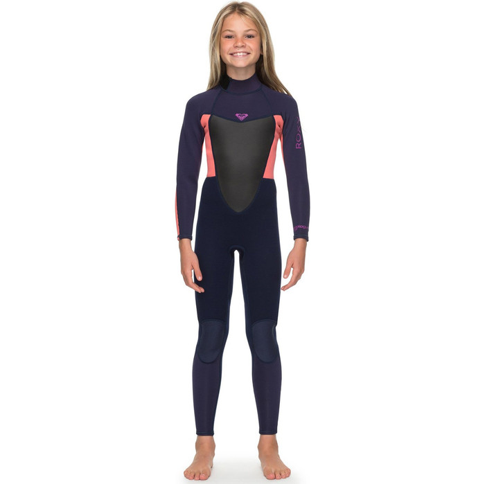 Roxy Girl Prologue 4/3mm Back Zip Wetsuit Fita Azul / Chama Coral Ergw103022
