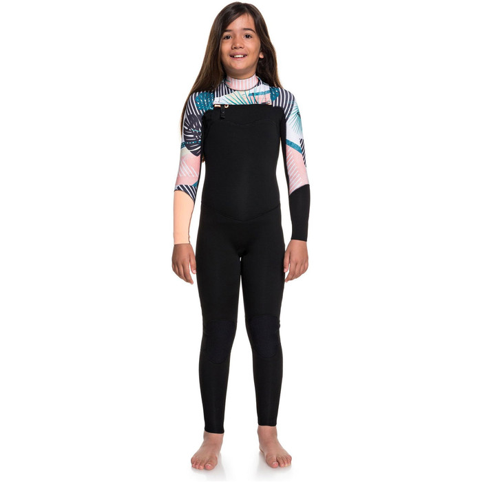 2019 Roxy Girl's 3/2mm Pop Surf Front Zip Wetsuit Black Ergw103029