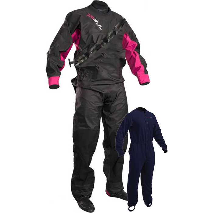 2021 Gul Kvinders Dartmouth Eclip Zip Drysuit Inc Underfleece Sort / Pink GM0383-b5