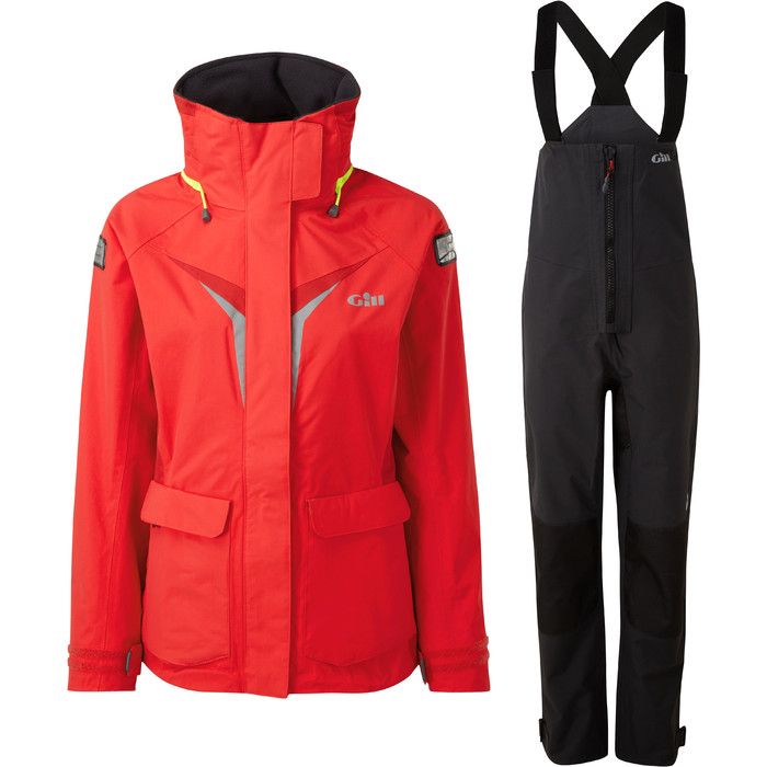 2021 Gill OS3 Womens Coastal Jacket & Trouser Combi Set - Bright Red / Graphite