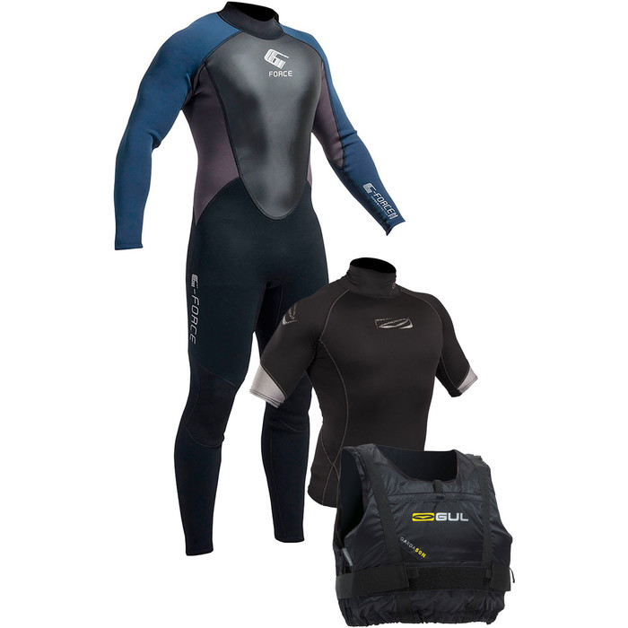 Gul G-force 3mm Wetsuit + Colete De Erupo Cutnea Masculina & Garda Colete Salva-vidas - Kit Para Starter Vela
