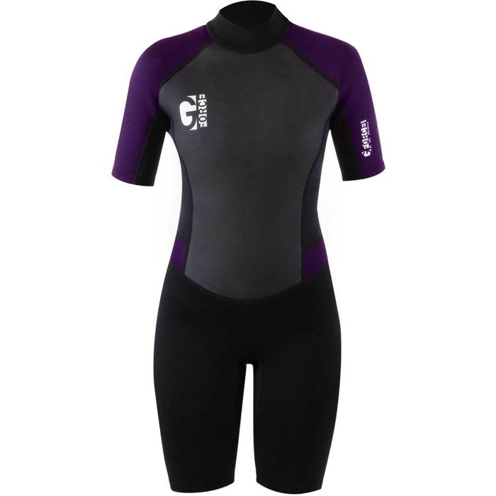 2024 Gul Dames G-Force 3mm Rug Ritssluiting Shorty Wetsuit GF3306-B7 - Black / Mulberry
