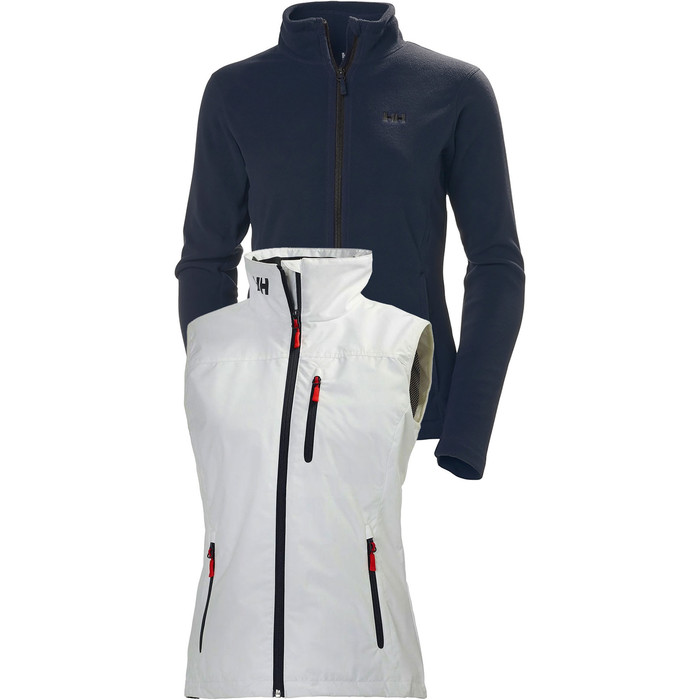 Helly Hansen Delle Donne Daybreaker Giacca In Pile & Crew Giubbotto Package Deal Graphite Blu / Bianco