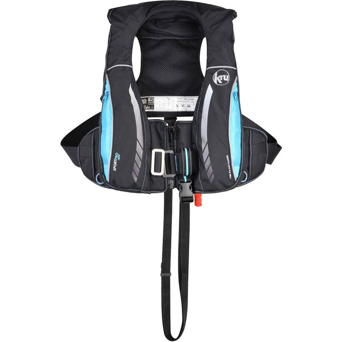 2019 Kru Sport Pro 170N ADV Automatic Lifejacket With Harness, Hood & Light Carbon / Sky Blue LIF7313