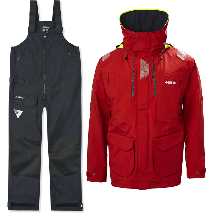 2021 Musto Mens BR2 Offshore Jacket & Trouser Combi Set - Red / Black
