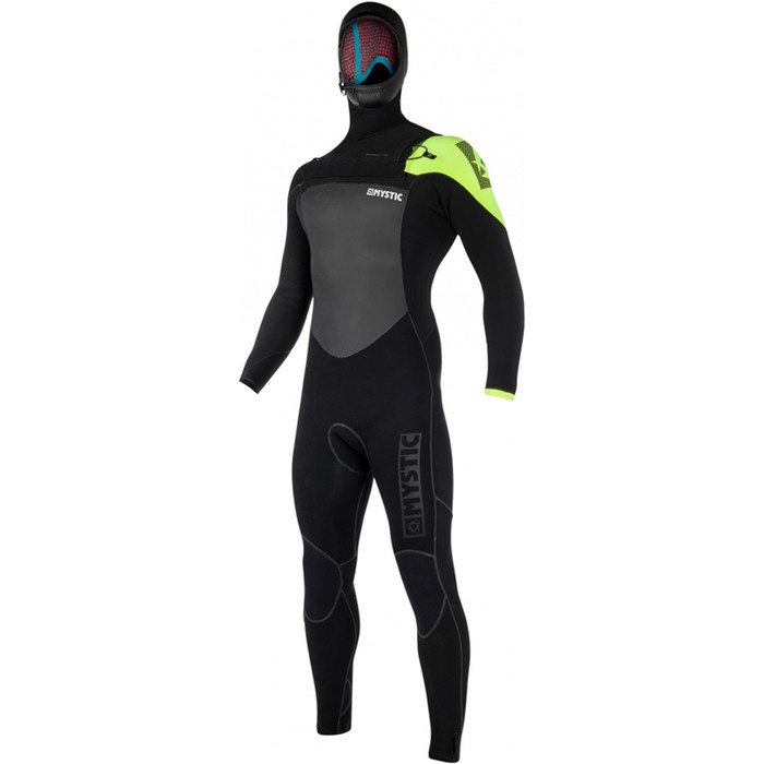 2019 Mystic Legend Hooded 5/3mm Chest Zip Wetsuit BLACK / LIME 180000
