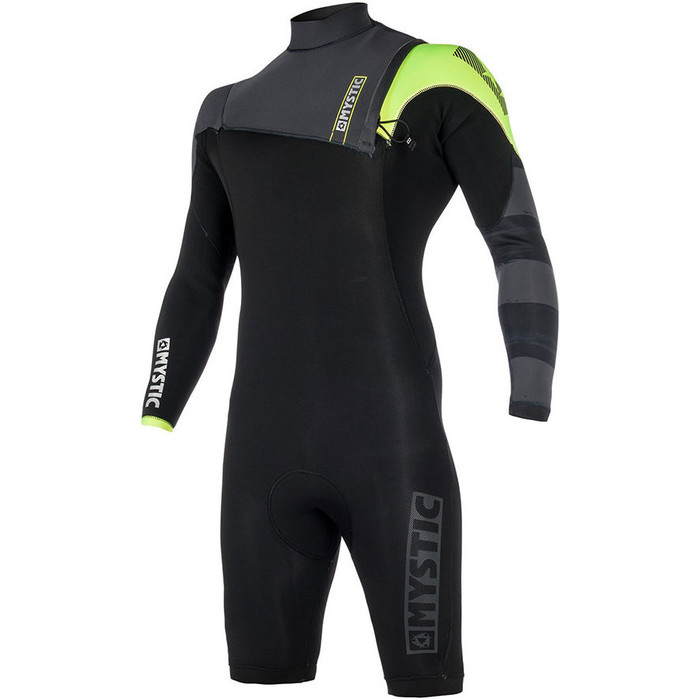 Mystic Majestic 3/2mm Long Sleeve Shorty Wetsuit Zip Free BLACK / Lime 170261