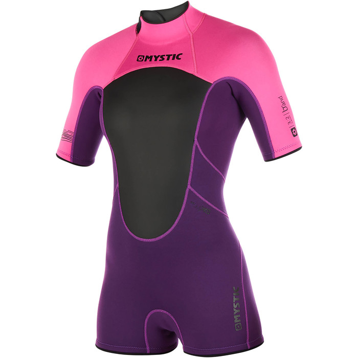 2019 Mulheres Mystic Brand 3/2mm Back Zip Shorty Wetsuit Roxo 180071