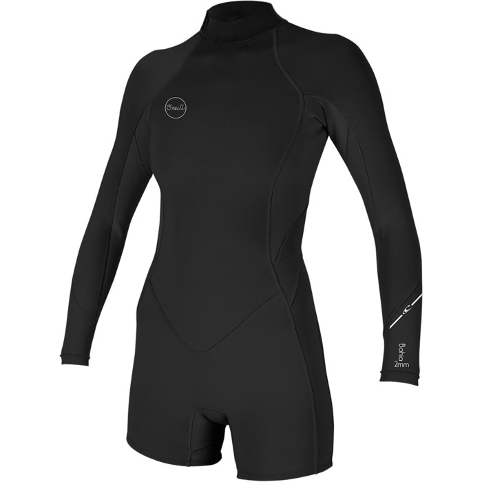 2023 O'Neill Womens Bahia 2/1mm Long Sleeve Back Zip Shorty Wetsuit 5291 - Black