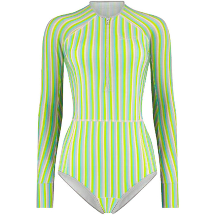 2023 Wallien Frauen Einteiler Mit Langen Ärmeln Front Zip Badeanzug 102001 - Multi Color Stripe