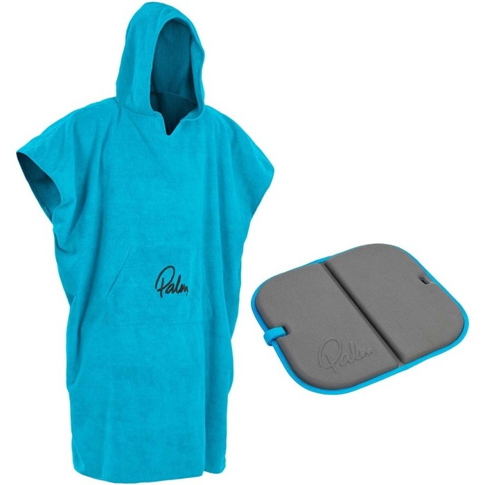 2022 Palm Hooded Towel Poncho & Universal Multi-Use Mat - Blue
