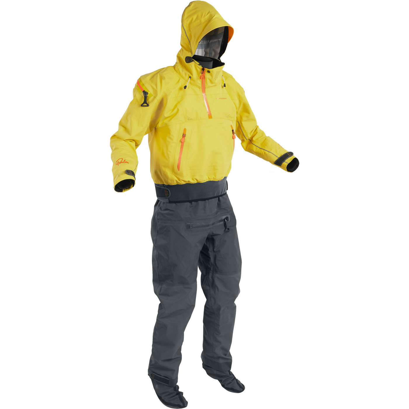 2022 Palm Mens Bora Touring Kayak Drysuit Yellow / Jet Grey 12382
