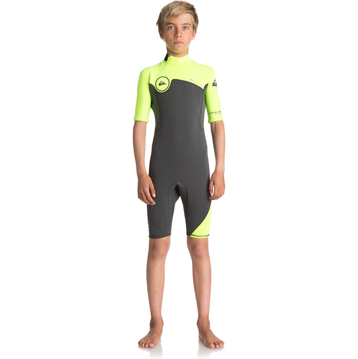 Quiksilver Boys Syncro Series 2mm Back Zip Shorty Wetsuit JET BLACK / SAFETY YELLOW EQBW503004