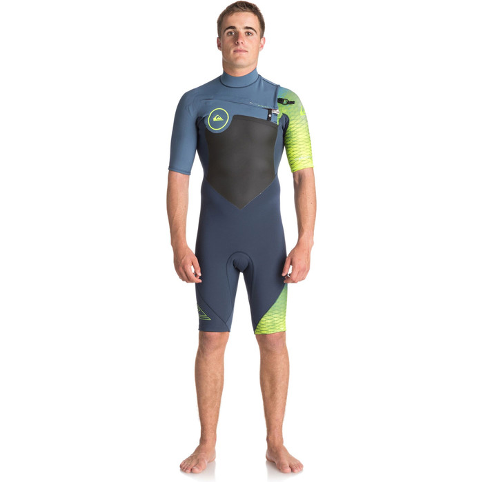Quiksilver Highline Plus 2mm Chest Zip Shorty Wetsuit SLATE / PEWTER / SAFETY YELLOW EQYW503005