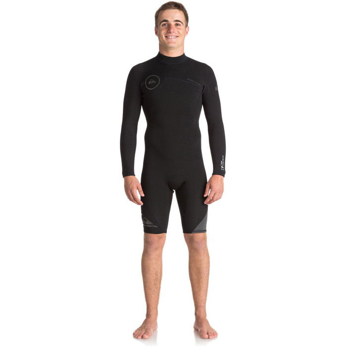 Quiksilver Syncro Series 2mm Long Sleeve Back Zip Shorty Wetsuit JET BLACK EQYW403005