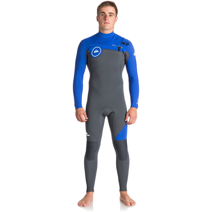 Quiksilver Syncro Series 4/3mm GBS Chest Zip Wetsuit GUNMETAL / ROYAL BLUE EQYW103042