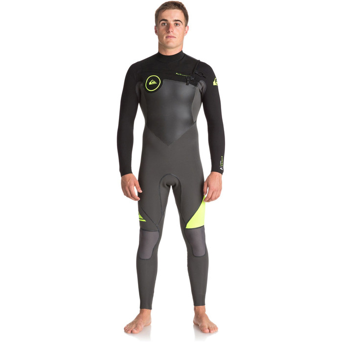 2018 Quiksilver Syncro+ 4/3mm Chest Zip Wetsuit JET BLACK / SAFETY YELLOW EQYW103044