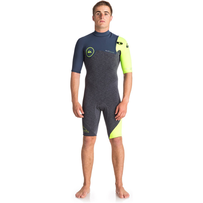 2018 Quiksilver Highline Series 2mm lynls Shorty Wetsuit SLATE / PEWTER / SIKKERHED YELLOW EQYW503007