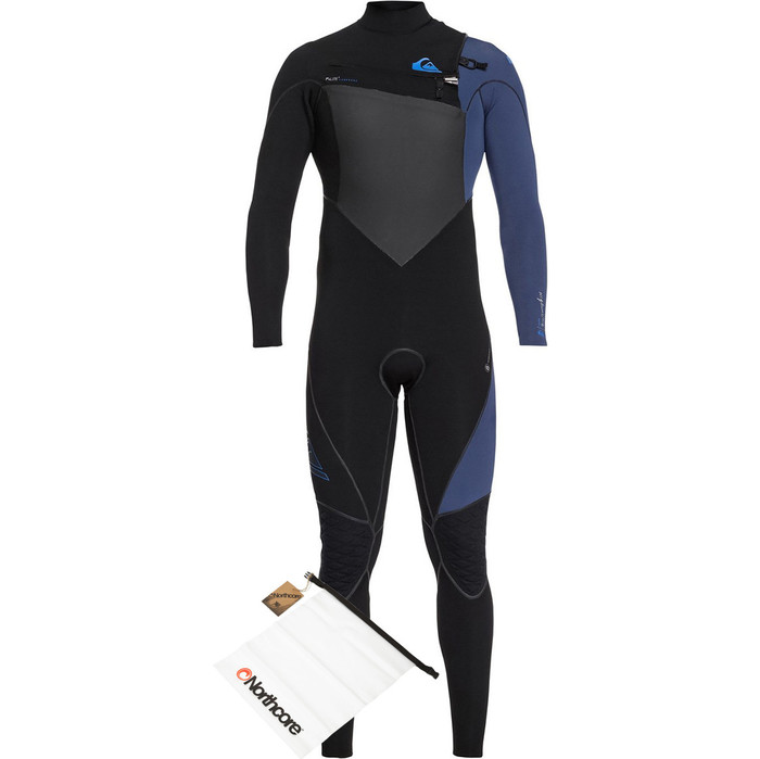 Quiksilver Highline Plus 4/3mm Chest Zip Wetsuit Black / Iodine Blue & Northcore Waterproof Wetsuit Bag