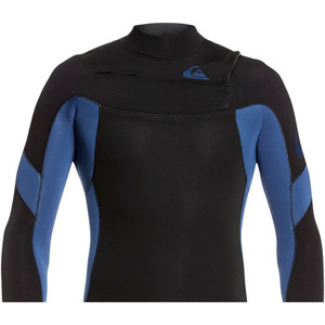 2021 Quiksilver Mens Syncro 3/2mm Chest Zip Wetsuit Black / Iodine Blue EQYW103085