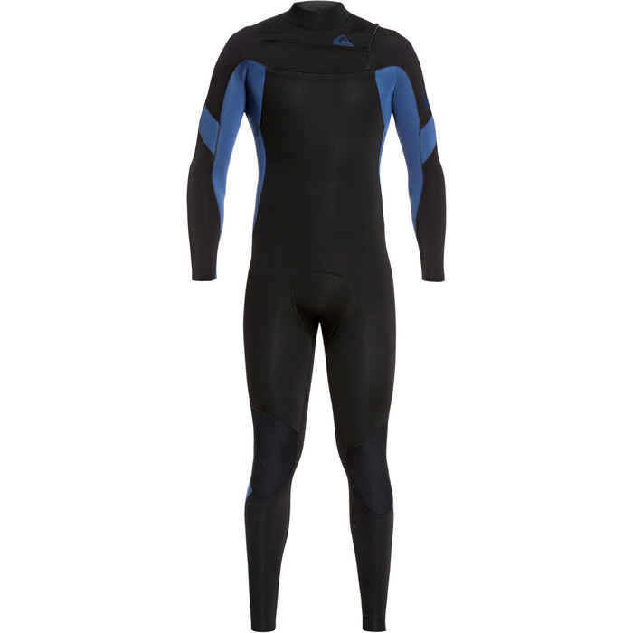 2021 Quiksilver Mens Syncro 4/3mm Chest Zip Wetsuit Black / Iodine Blue EQYW103087