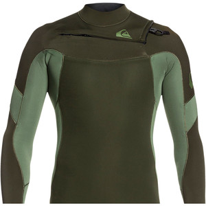 2021 Quiksilver Homens Syncro 3/2mm Chest Zip Wetsuit Hera Escura / Sombra Olive Eqyw103085